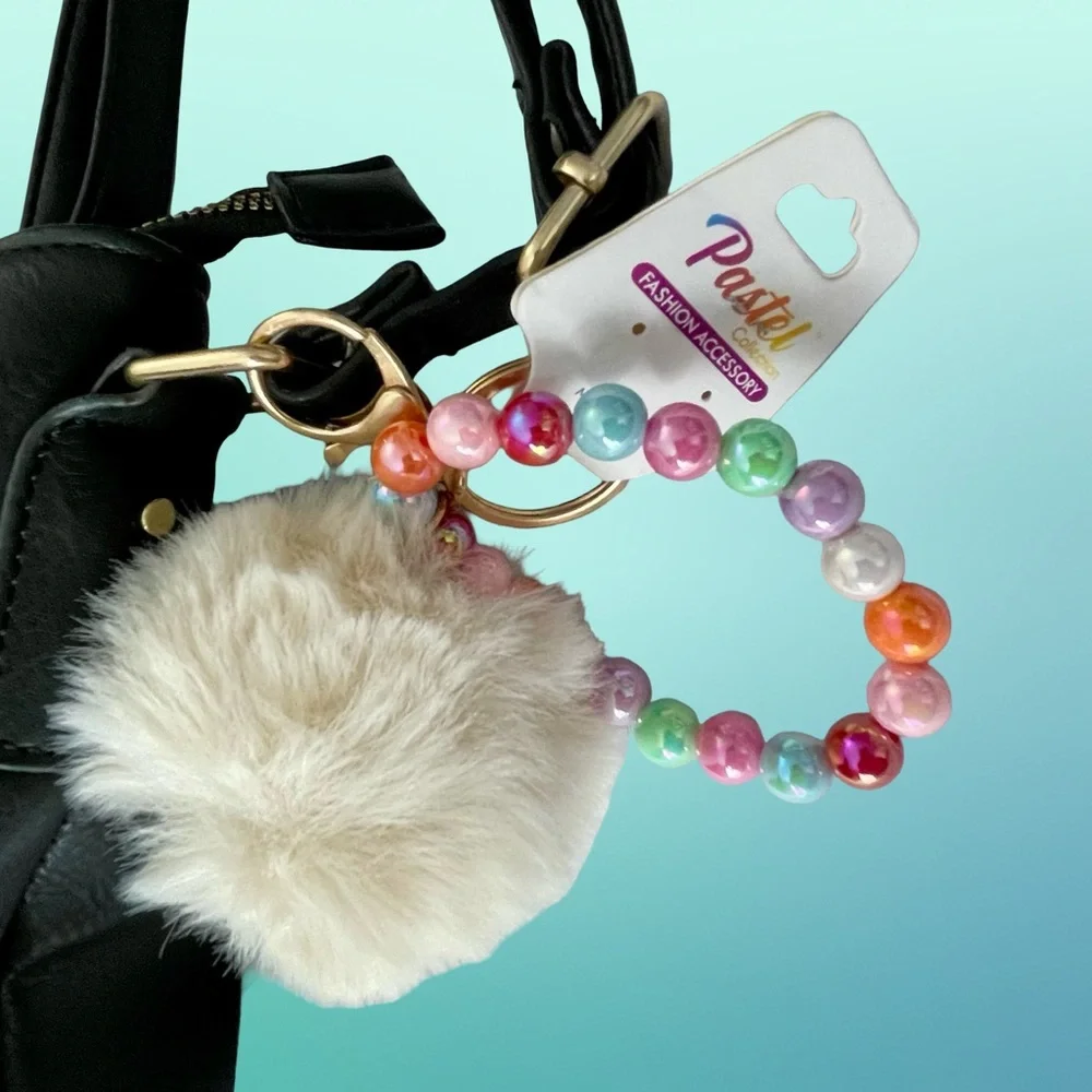 Mudd Black Zip Closure Embossed Crossbody Shoulder Bag Pom Pom Charm Keychain - Picture 12 of 13